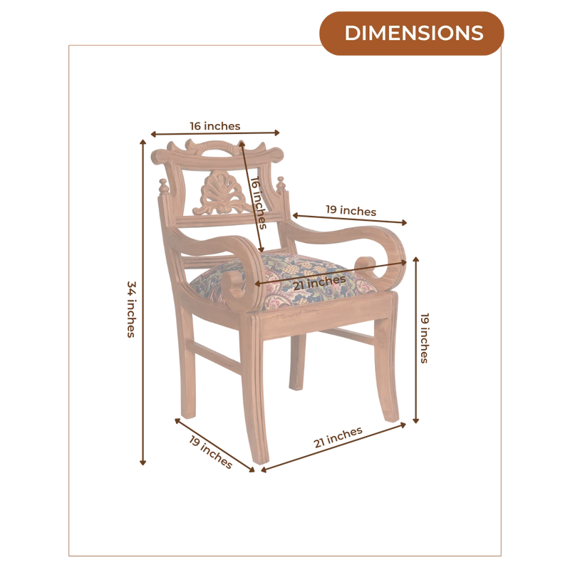 Dimensions Image of Zorano Teak Wood Arm Chairs (Teak Blue)
