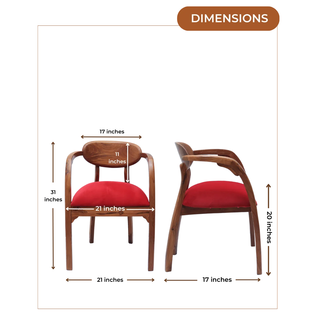 Dimensions of Abetos Teak Wood Arm Chairs (Red)