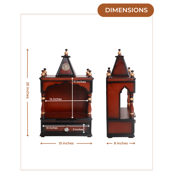 Dimensions of Alaya Wall Mount Pooja Mandir without Door (Brown Gold)