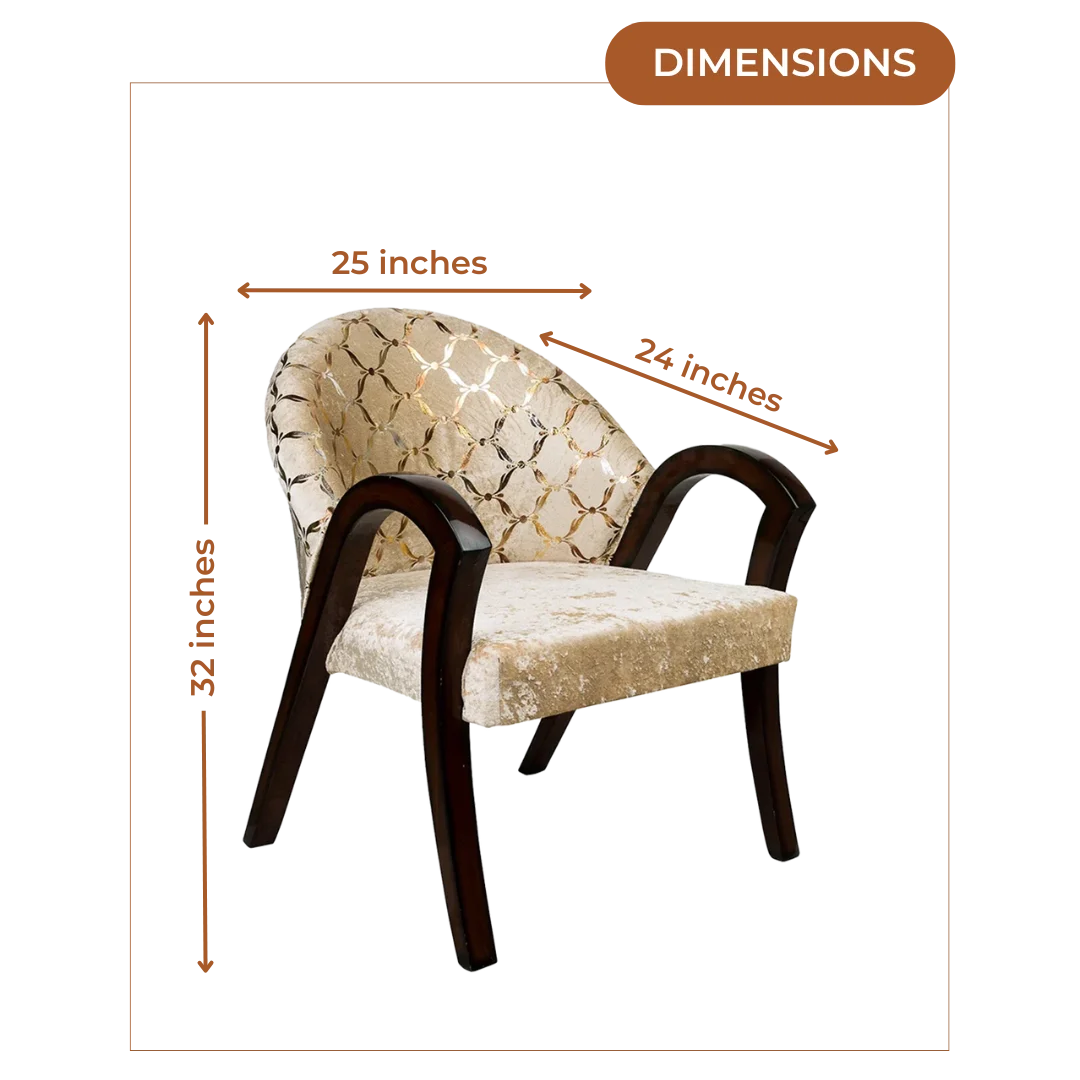 Dimensions of Alteza Teak Wood Fabric Upholstered Arm Chair (Brown Beige)
