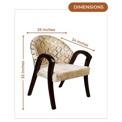 Dimensions of Alteza Teak Wood Fabric Upholstered Arm Chair (Brown Beige)