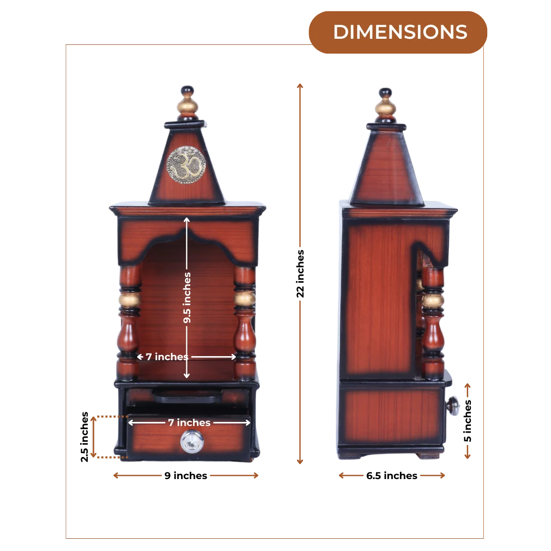 Dimensions of Aradhya Teak Wood Pooja Mandir (Brown Gold)