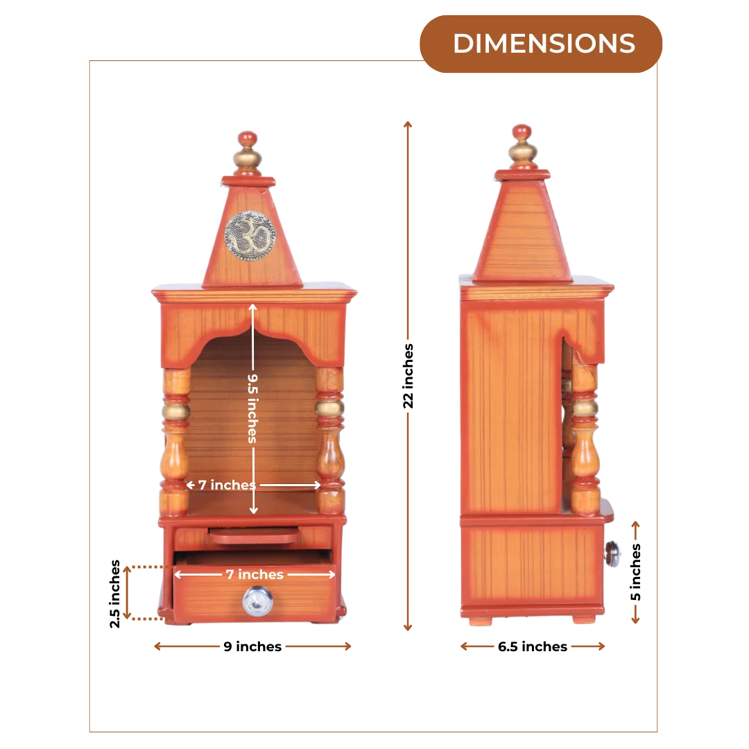Dimensions of Aradhya Teak Wood Pooja Mandir (Teak Gold)