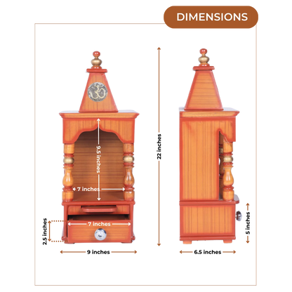 Dimensions of Aradhya Teak Wood Pooja Mandir (Teak Gold)