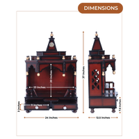 Dimensions of Brahma Shray Teak Wood Floor Rested Pooja Mandir (Brown Gold)
