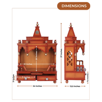 Dimensions of Brahma Shray Teak Wood Floor Rested Pooja Mandir (Teak Gold)