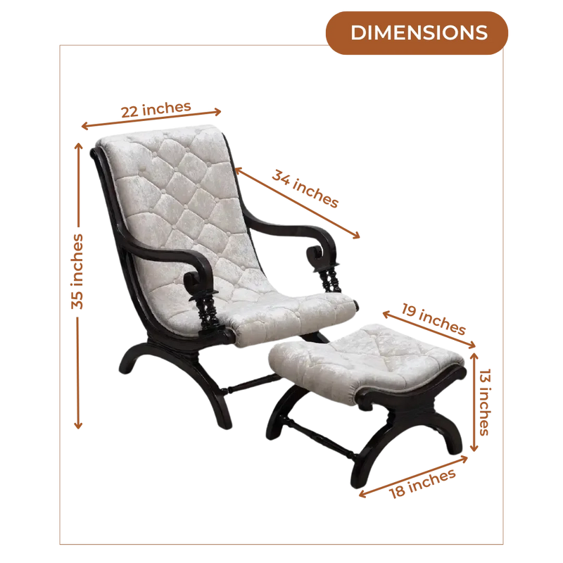 Dimensions of Butros Fabric Upholstered Aaram Chair with FootRest (Brown Silver)