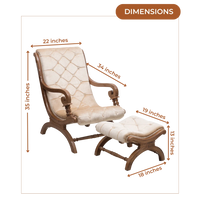 Dimensions of Butros Fabric Upholstered Aaram Chair with FootRest (Teak Gold)
