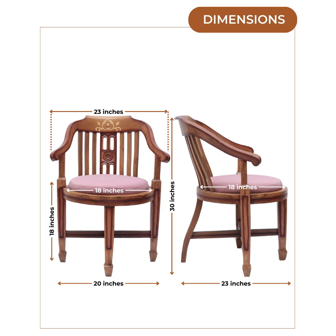 Dimensions of Canasto Teak Wood Arm Chairs (Teak Pink)