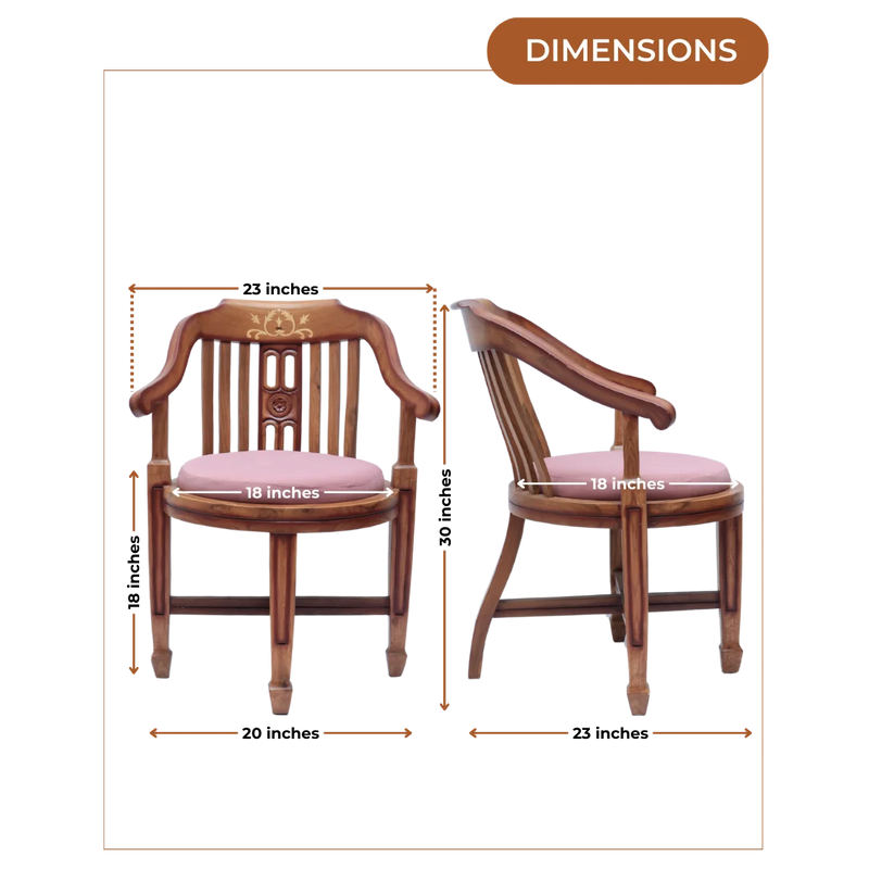 Dimensions of Canasto Teak Wood Arm Chairs (Teak Pink)