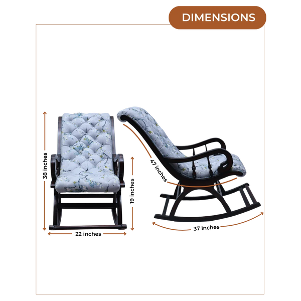Dimensions of Colorodo Teak Wood Fabric Rocking Chair (Brown Grey)