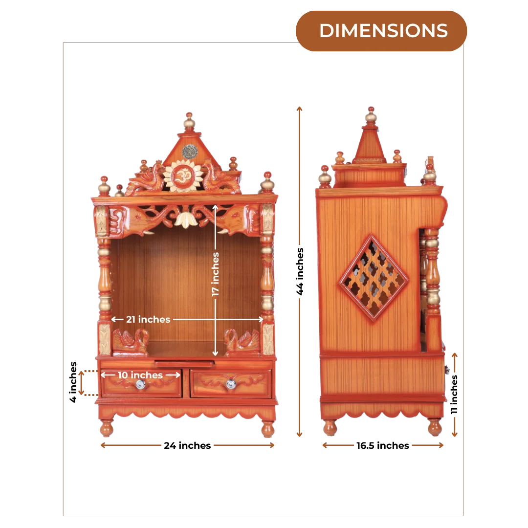 Dimensions of Divya Nivas Medium Floor Rested Pooja Mandir (Teak Gold )
