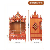 Dimensions of Divya Nivas Medium Floor Rested Pooja Mandir (Teak Gold )