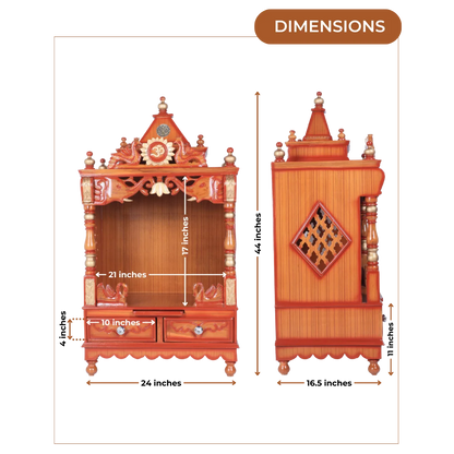Dimensions of Divya Nivas Medium Floor Rested Pooja Mandir (Teak Gold )