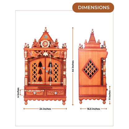 Dimensions of Divya Nivas Medium Floor Rested Pooja Mandir With Door (Teak Gold )