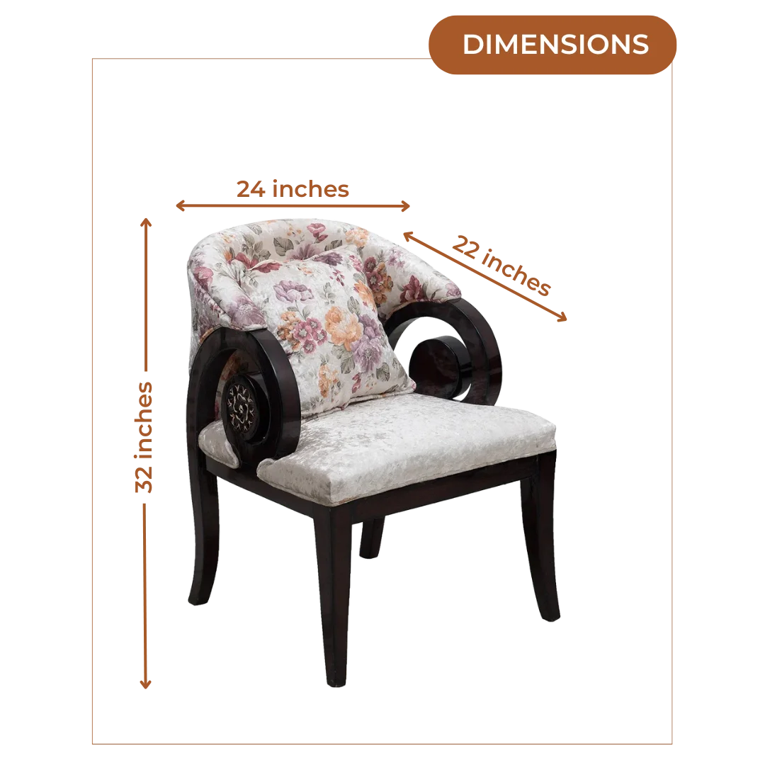 Dimensions of Ellipsum Teak Wood Fabric Upholstered Arm Chair (Brown)