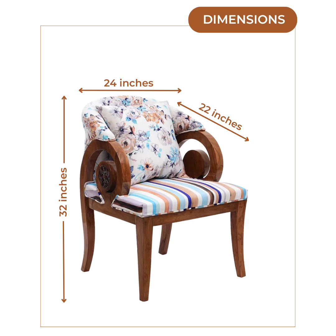 Dimensions of Ellipsum Teak Wood Fabric Upholstered Arm Chair (Teak)