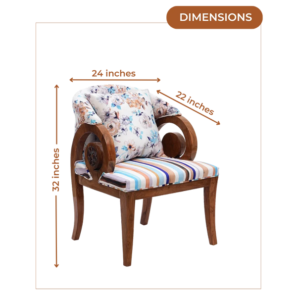 Dimensions of Ellipsum Teak Wood Fabric Upholstered Arm Chair (Teak)