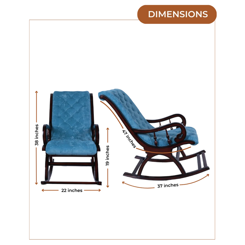 Dimensions of Kairo Teak Wood Fabric Rocking Chair (Brown Blue)