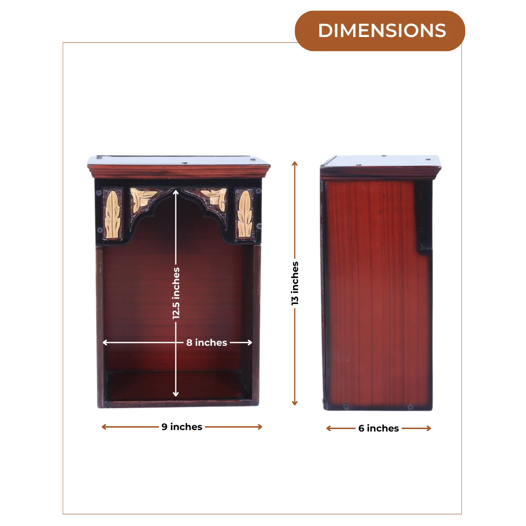 Dimensions of Sattva Teak Wood Pooja Mandir (Brown Gold)