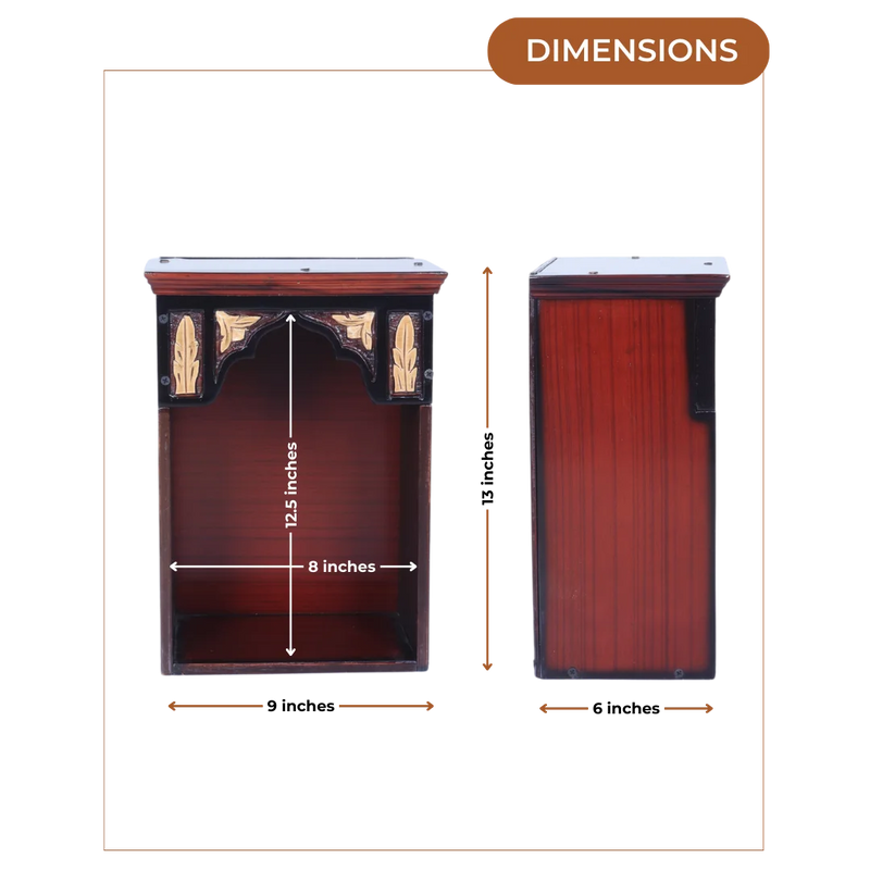 Dimensions of Sattva Teak Wood Pooja Mandir (Brown Gold)