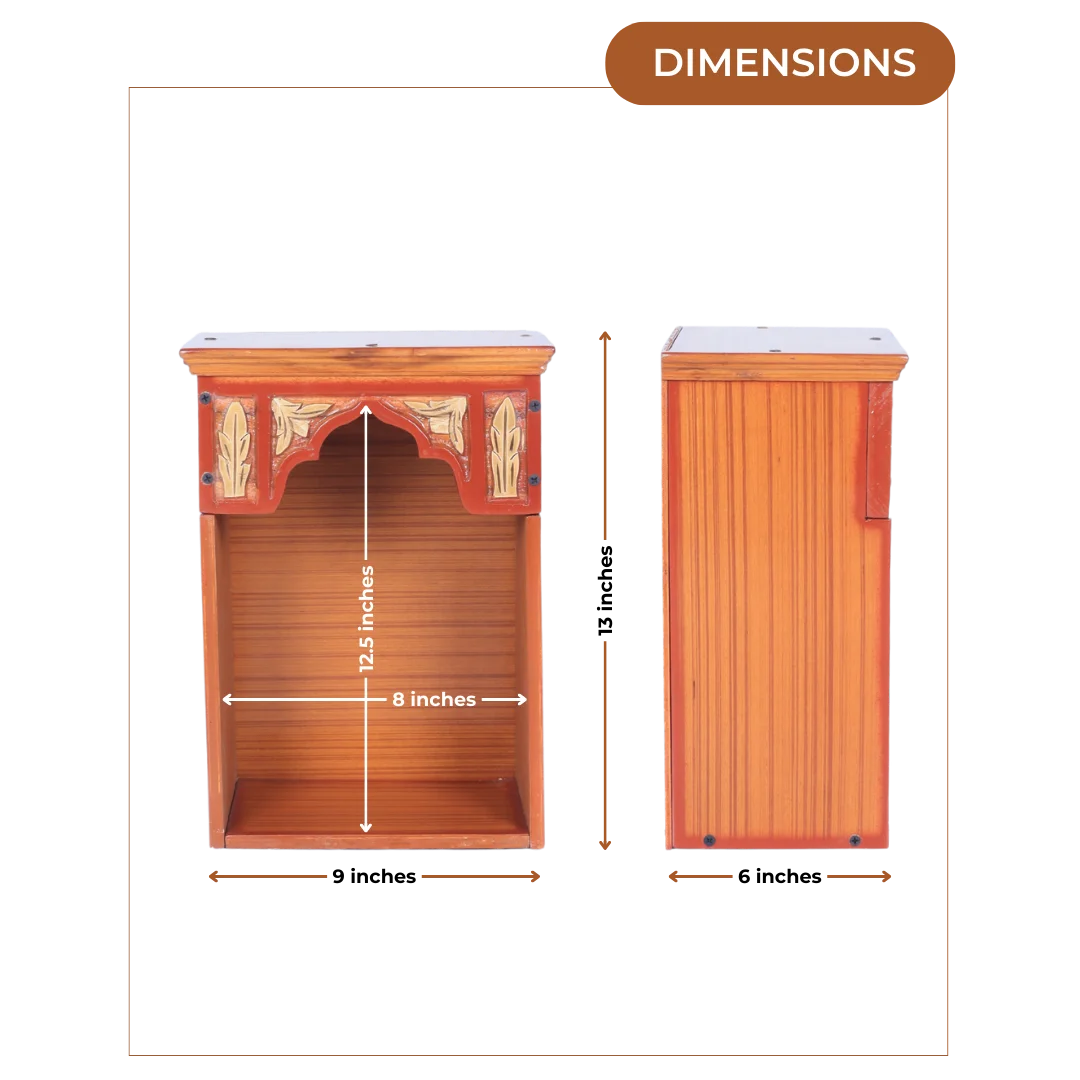 Dimensions of Sattva Teak Wood Pooja Mandir (Teak Gold)