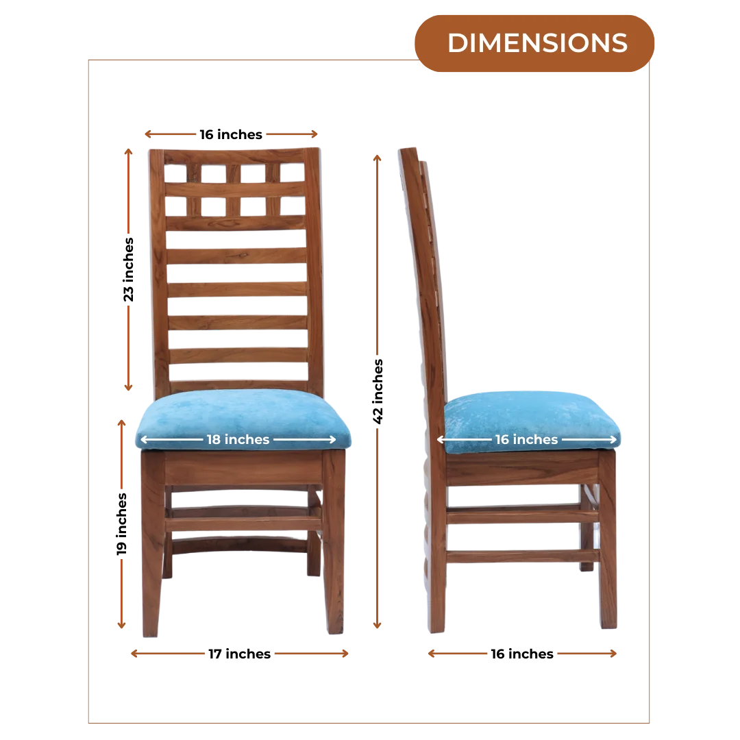 Dimensions of Stride Teak Wood Dining Chair (Brown Blue)