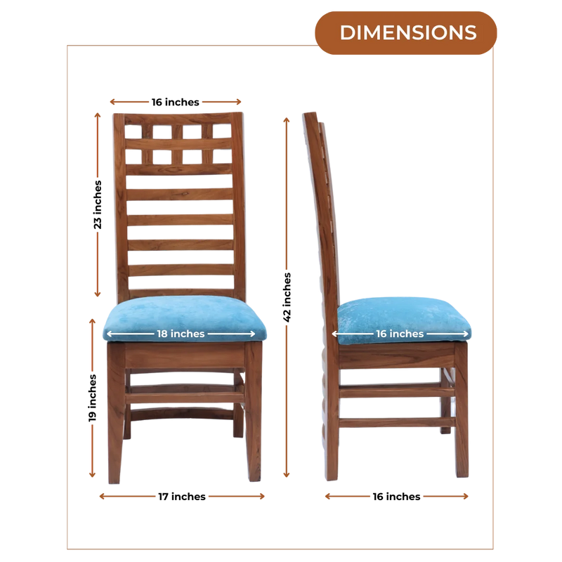 Dimensions of Stride Teak Wood Dining Chair (Brown Blue)