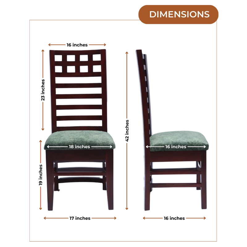 Dimensions of Stride Teak Wood Dining Chair (Brown Green)