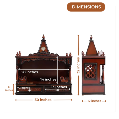 SukhatMan Large Wall Mount Pooja Mandir without Door (Brown)