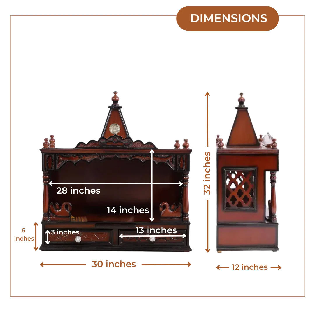 SukhatMan Large Wall Mount Pooja Mandir without Door (Brown)