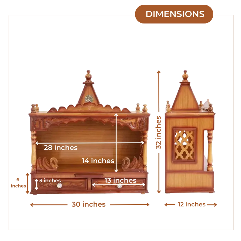 Dimensions of SukhatMan Large Wall Mount Pooja Mandir without Door (Teak)