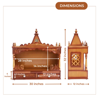 SukhatMan Large Wall Mount Pooja Mandir without Door (Teak)