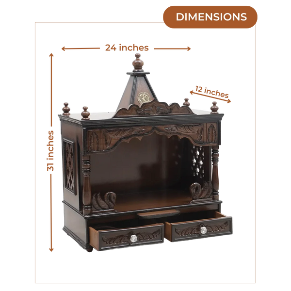 Dimensions of SukhatMan Medium Wall Mount Pooja Mandir without Door (Brown)