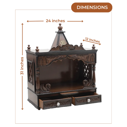 SukhatMan Medium Wall Mount Pooja Mandir without Door (Brown)