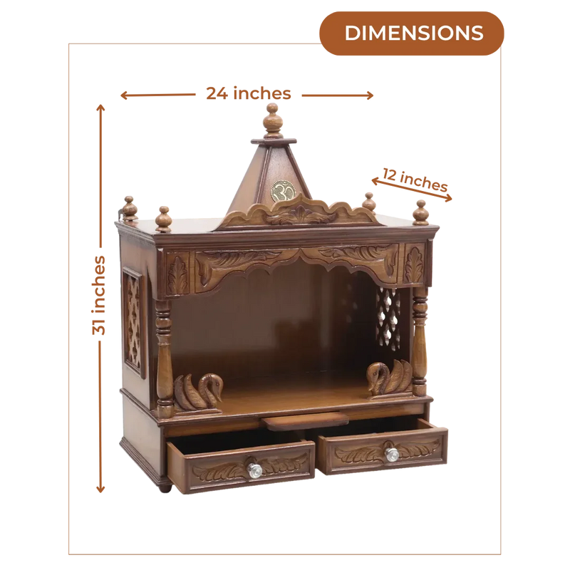 Dimensions of SukhatMan Medium Wall Mount Pooja Mandir without Door (Teak)