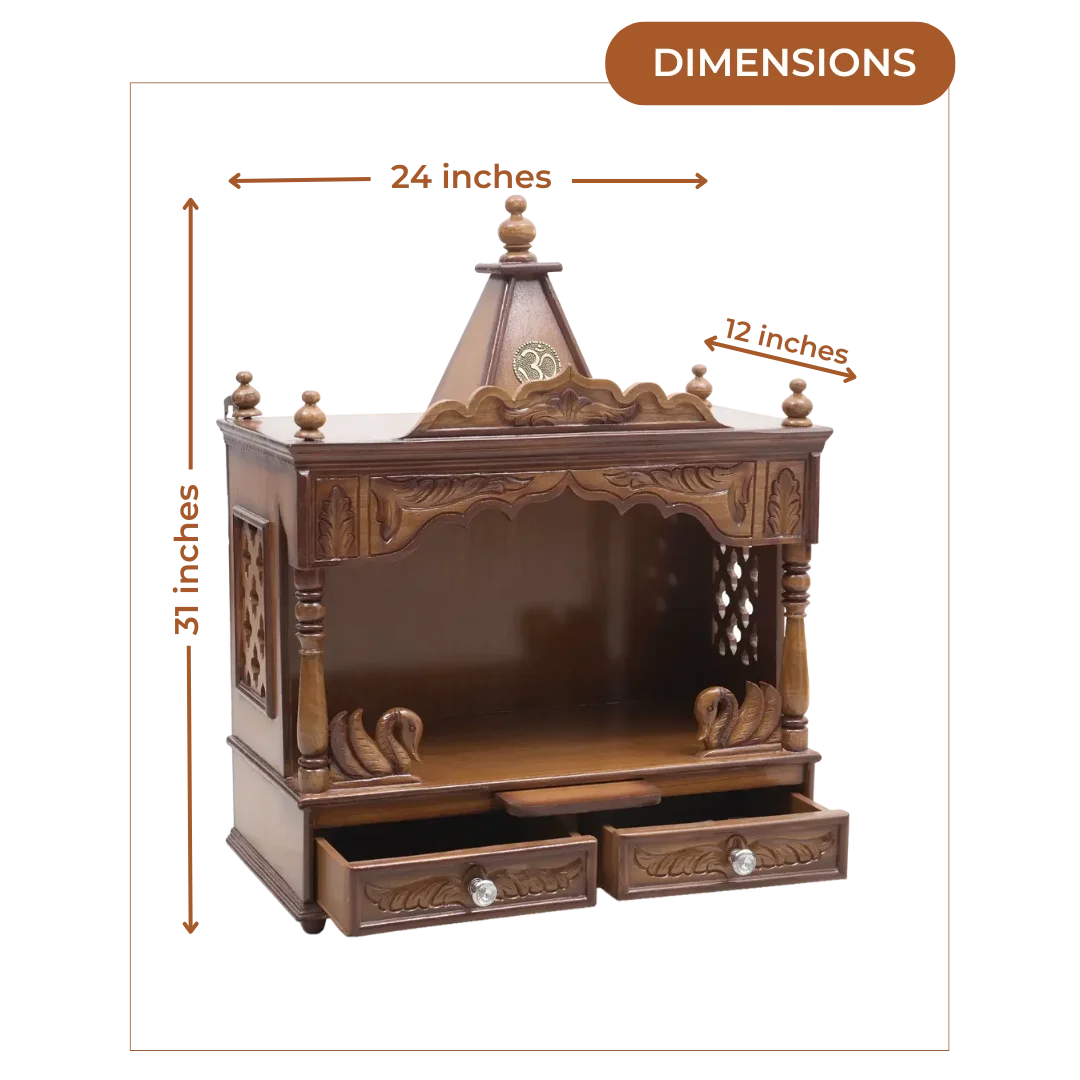 SukhatMan Medium Wall Mount Pooja Mandir without Door (Teak)