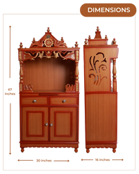 Dimensions of Vedashraya Floor Rested Pooja Mandir without Door (Teak Gold)