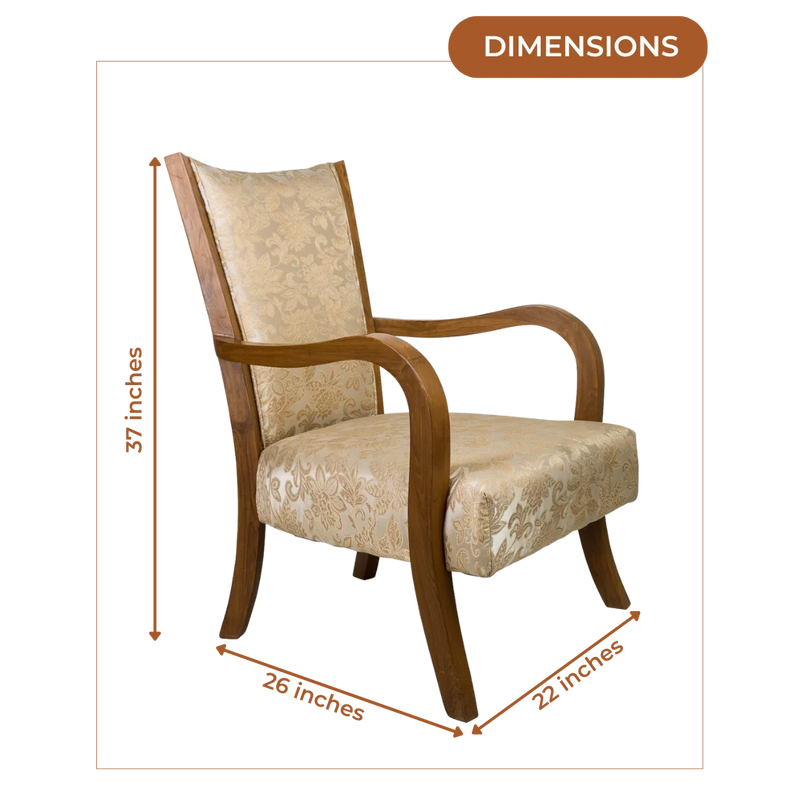 Dimensions of Velencia Teak Wood Fabric Upholstered Arm Chairs (Teak Gold)