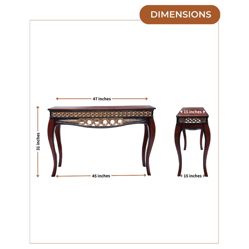 Dimensions of Vortex Solid Wood Console Table (Brown Gold)