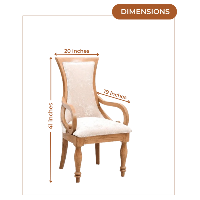 Dimensions of Wlipsy Solid Wood Fabric Arm Chairs (Teak Gold)