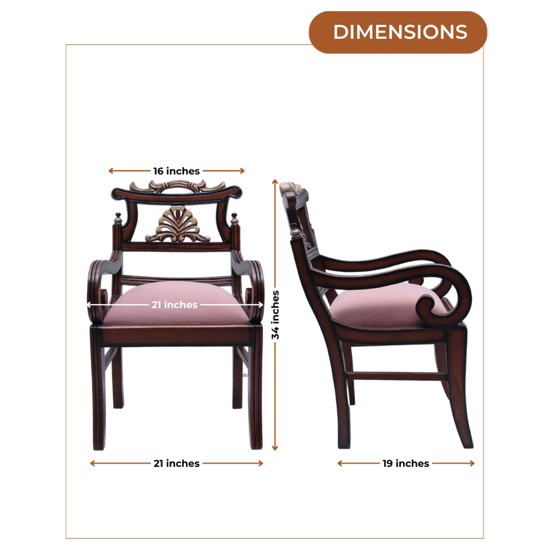 Dimensions of Zorano Teak Wood Arm Chairs (Brown Pink)