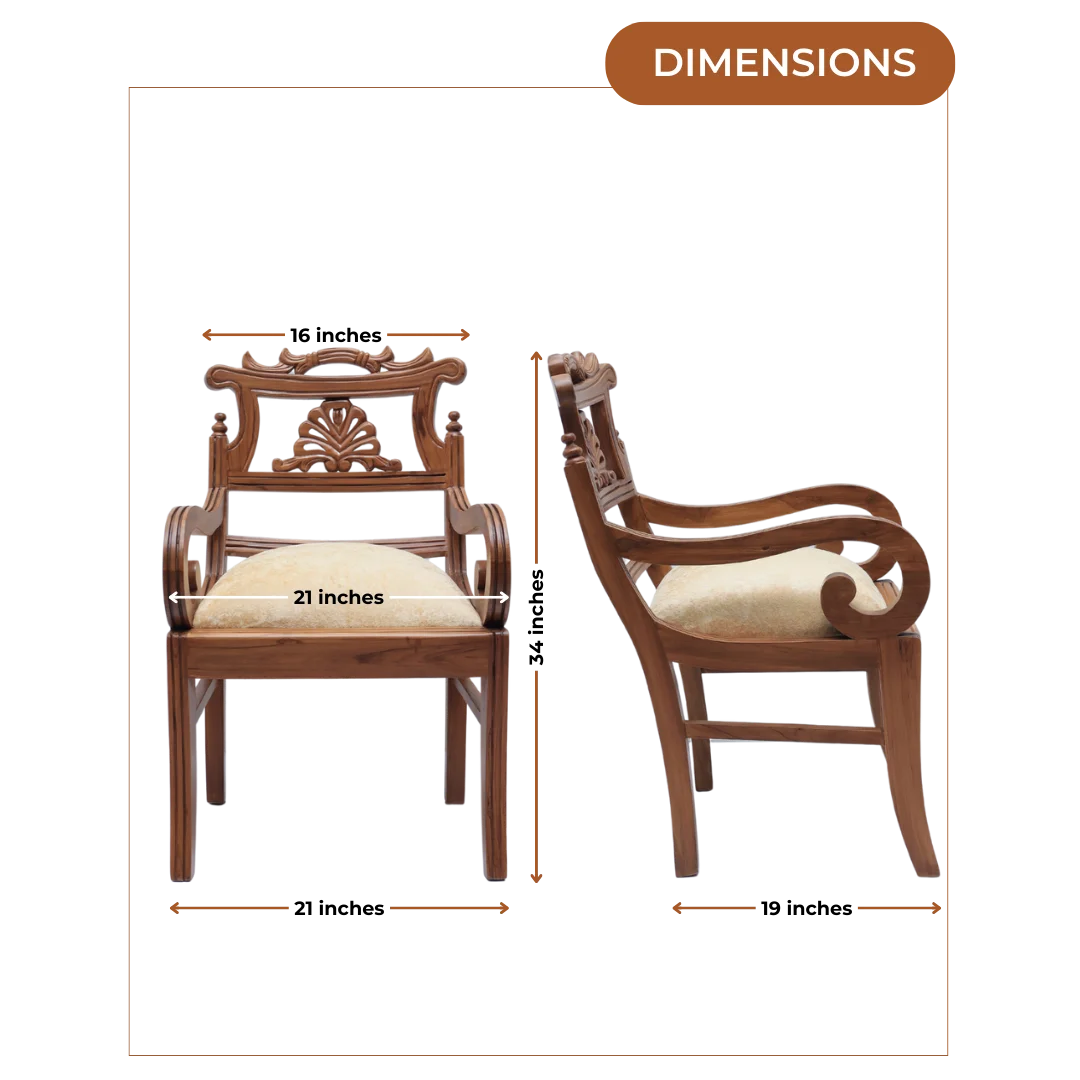 Dimensions of Zorano Teak Wood Arm Chairs (Teak Gold)