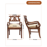 Dimensions of Zorano Teak Wood Arm Chairs (Teak Gold)