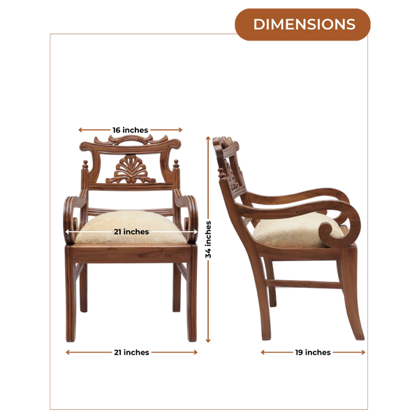 Dimensions of Zorano Teak Wood Arm Chairs (Teak Gold)