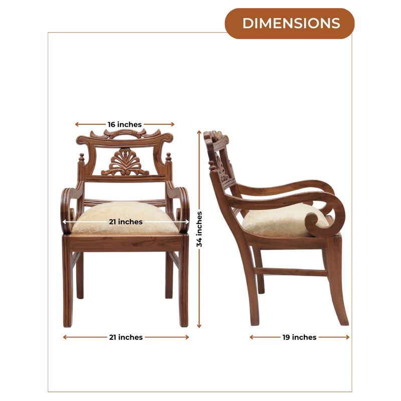 Dimensions of Zorano Teak Wood Arm Chairs (Teak Gold)