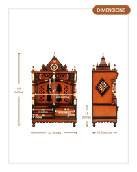 Divine Home Large Floor Rested Pooja Mandir with Door (Brown Gold) dimensions