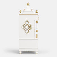 Divine Home Large Floor Rested Pooja Mandir with Door (White Gold) Side View