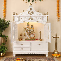 Divine Home Large Floor Rested Pooja Mandir with Door (White Gold) lifestyle view 