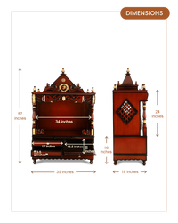 Divine Home Large Floor Rested Pooja Mandir without Door (Brown Gold) dimensions